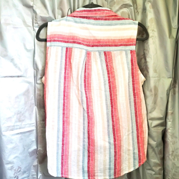 beachlunchlounge Sleeveless Knot at the Waist Striped Button Up Top 0085 - Picture 3 of 6